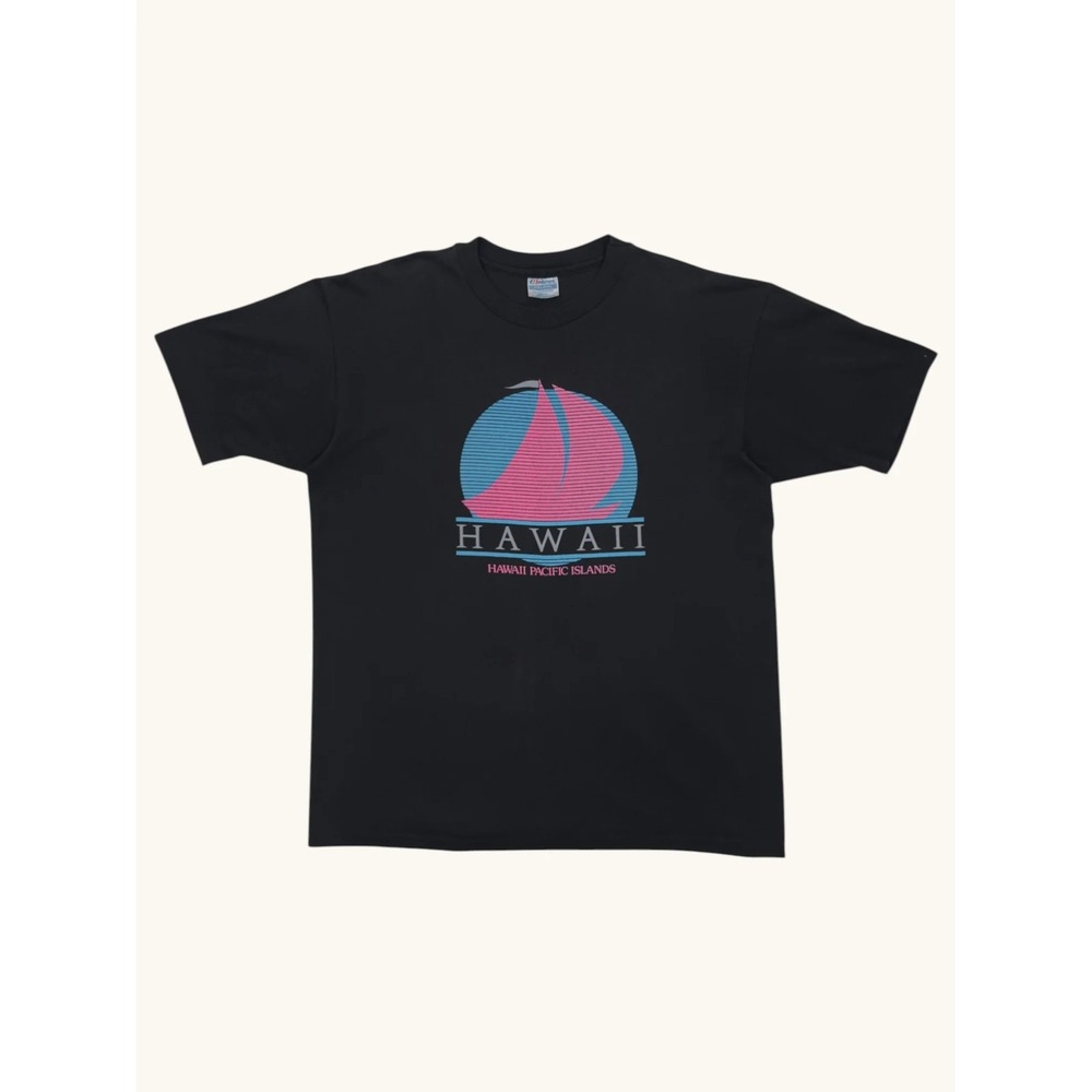 Vintage Hanes Hawaii T Shirt Mens XL Black 80s Sailboat Pacific Islands Graphic
